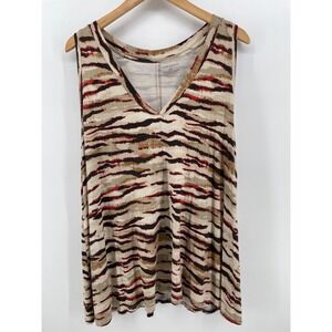 Lane Bryant Tank Top Womens 18/20 Tan Red Black Tiger Animal Print Artsy Boho